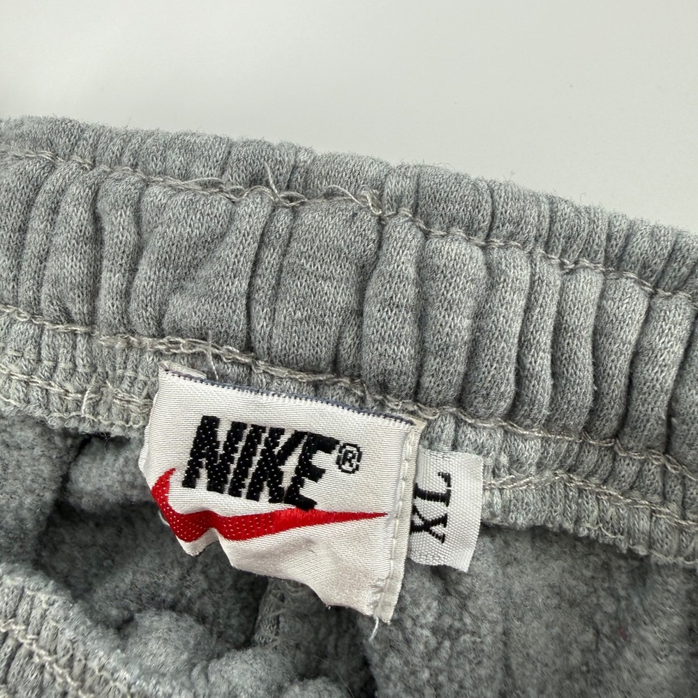 Nike Mens XL Grey Jogger Sweatpants Red Logo Side Stripe Fleece Tapered Pants - Picture 4 of 5